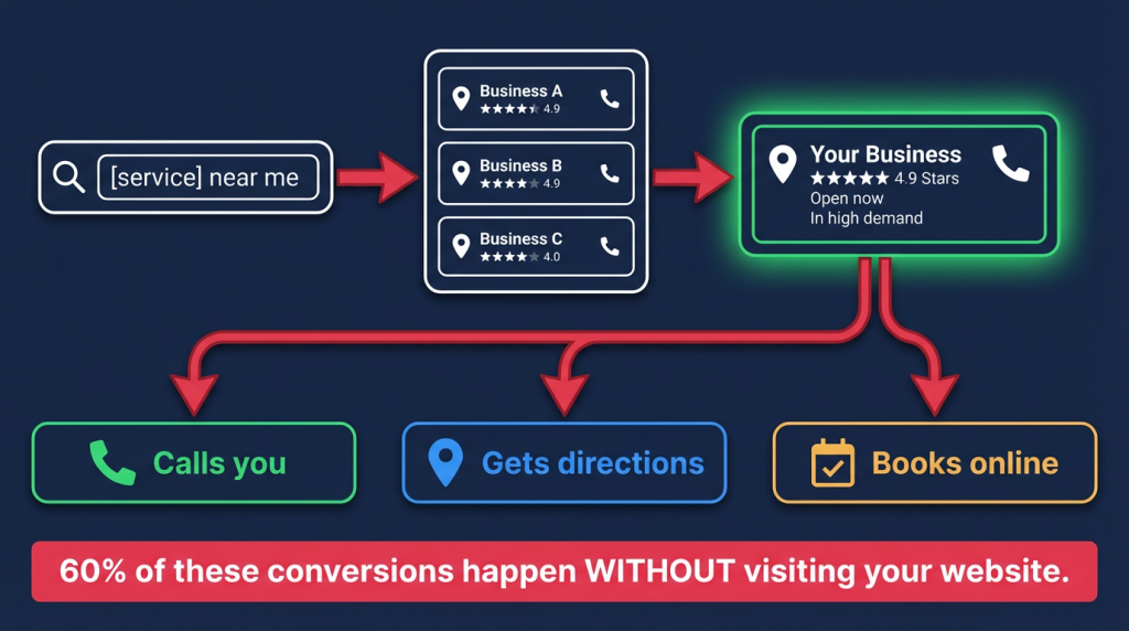 Local SEO for Google Maps customer journey showing how conversions happen directly from the local pack
