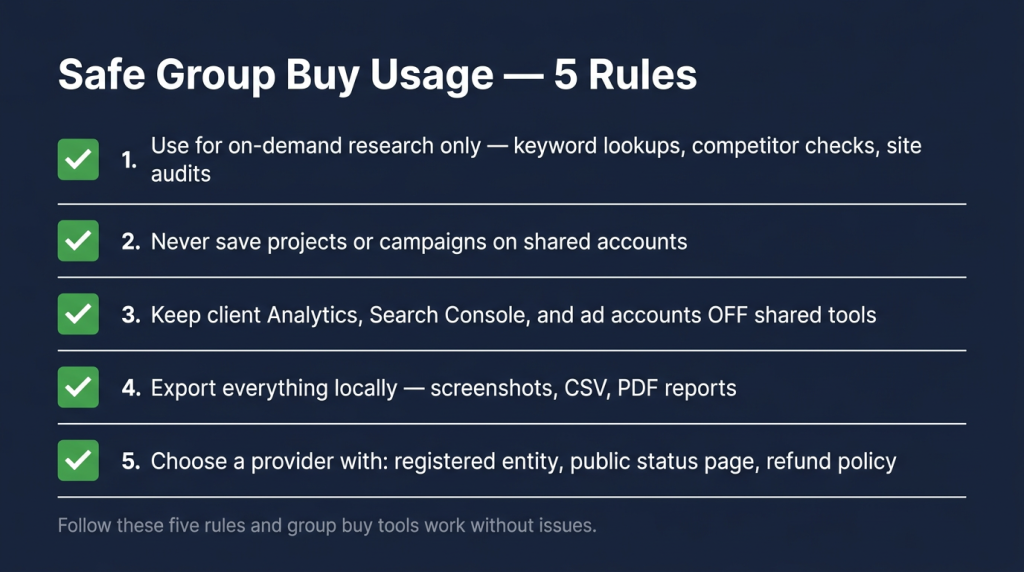 Best practices for safe group buy usage when asking is group buy SEO tools legal
