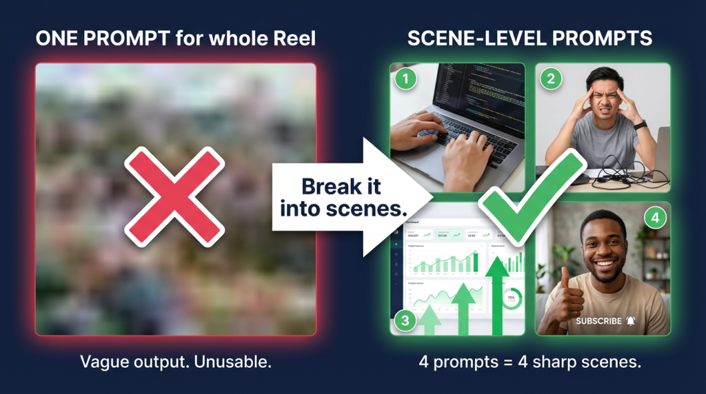Scene-level prompts vs full prompts when you make Instagram Reels with AI tools