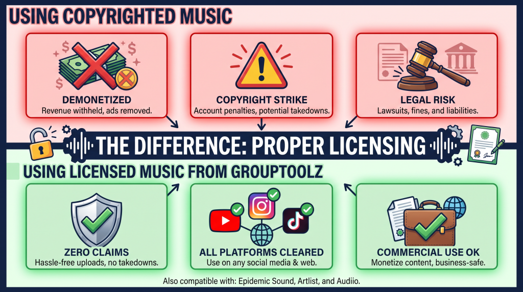 Music for content creators 2026 copyright licensing Epidemic Artlist Audiio explained
