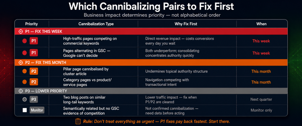 4 methods to detect keyword cannibalization showing SEMrush Cannibalization Report as fastest automated method GSC dual URL check as most thorough Seobility duplicate content crawl for semantic overlap and Google site operator for quick spot checks
